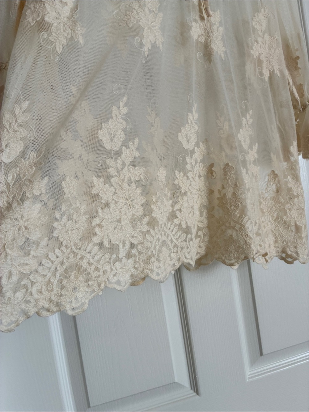 Whimsical Cream Lace Blouse Romantic Feminine Tie Front 3/4 sleeve Size 0X - Picture 7 of 8